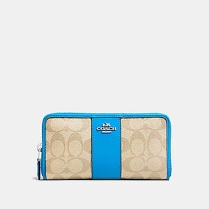 Coach Tan and Blue Zip Wallet